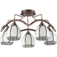 Потолочная люстра 607 607-05-53 antique brass + walnut + tiffany