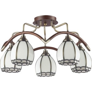 Потолочная люстра 607 607-05-53 antique brass + walnut + tiffany