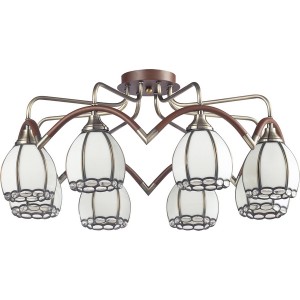 Потолочная люстра 607 607-08-53 antique brass + walnut + tiffany