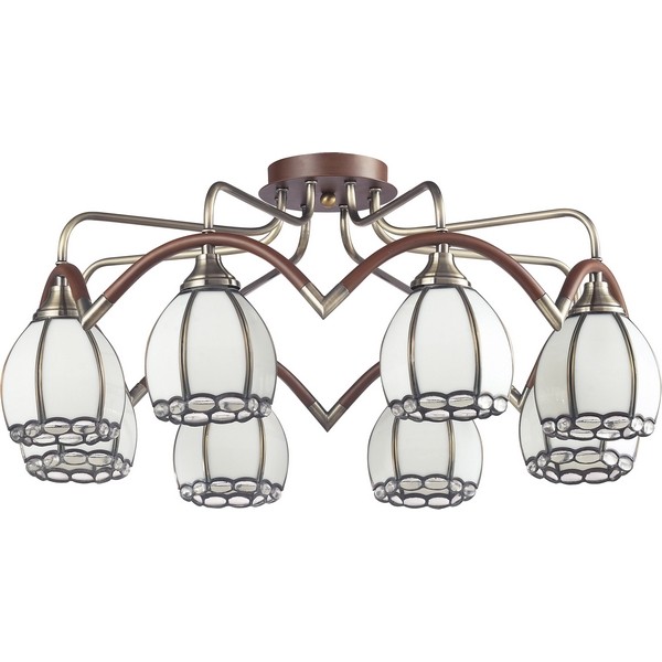 Потолочная люстра 607 607-08-53 antique brass + walnut + tiffany Потолочная люстра 607 607-08-53 antique brass + walnut + tiffany