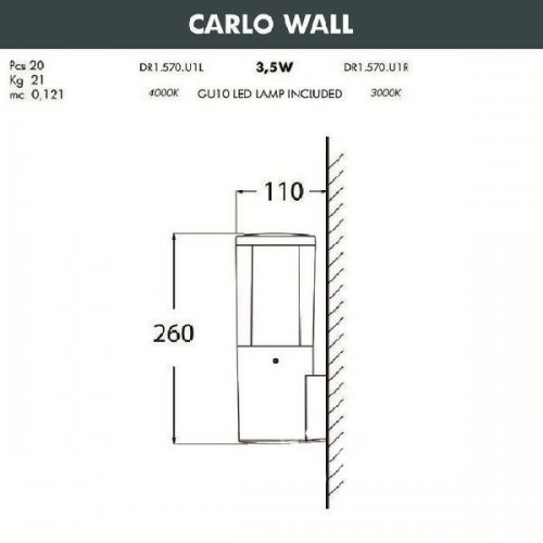 Настенный светильник уличный Carlo DR1.570.000.WXU1L