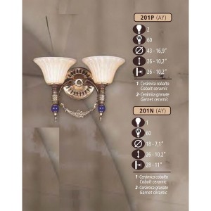 Бра 201P 201P/2 AY COBALT/GARNET CERAM. - AMBER CRYST.