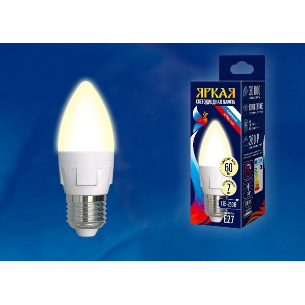Лампочка светодиодная LED-C37 7W/WW/E27/FR PLP01WH картон Лампочка светодиодная LED-C37 7W/WW/E27/FR PLP01WH картон