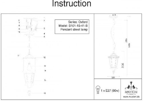 Уличный светильник подвесной Oxford S101-10-41-B