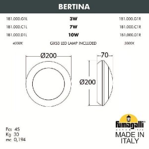 Настенный светильник уличный BERTINA 1B1.000.000.AYD1L