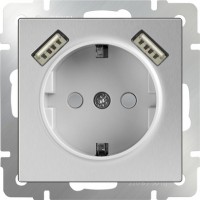 Розетка Серебряный WL06-SKGS-USBx2-IP20