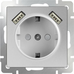 Розетка Серебряный WL06-SKGS-USBx2-IP20