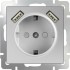 Розетка Серебряный WL06-SKGS-USBx2-IP20