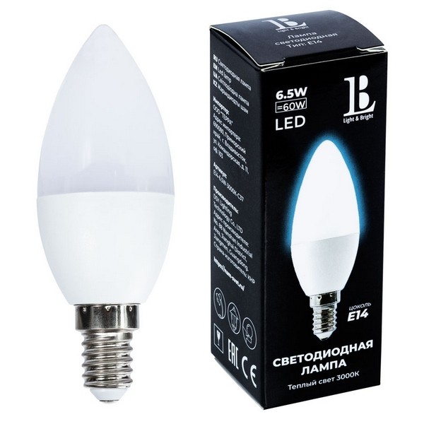 Лампочка светодиодная  E14-6,5W-3000К-C37_lb