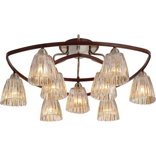Потолочная люстра 408 408-09-53 antique brass + walnut Потолочная люстра 408 408-09-53 antique brass + walnut